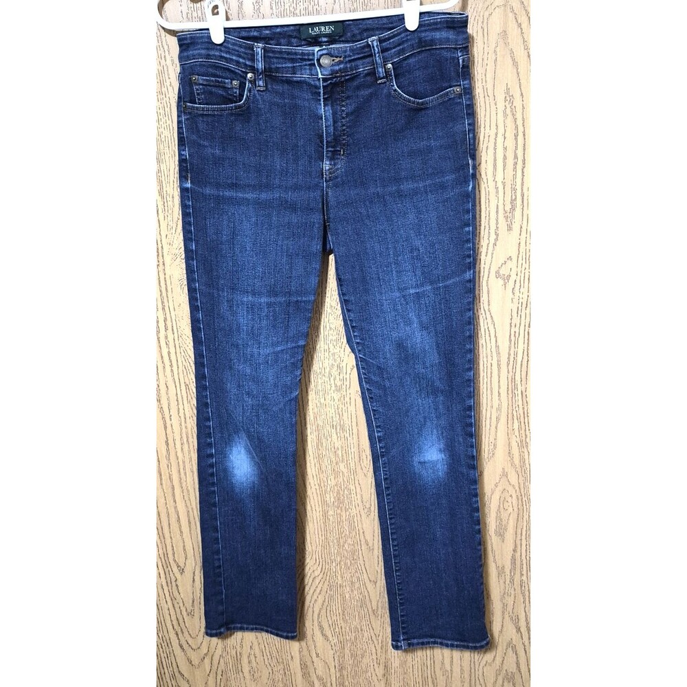 Lauren Ralph Lauren Women's Straight Mid Blue Denim Jeans Zip Pockets Size 8